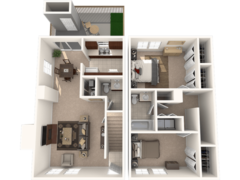 Floor plan for 2 beds, 1.5 baths, 1000 sqft